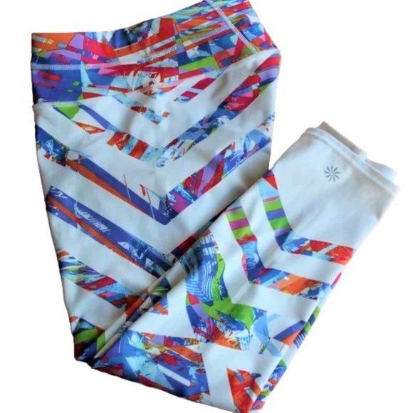 Athleta Kaleidoscope Sonar Chevron Back Stash Pocket Capri leggings, Size small - Picture 3 of 9